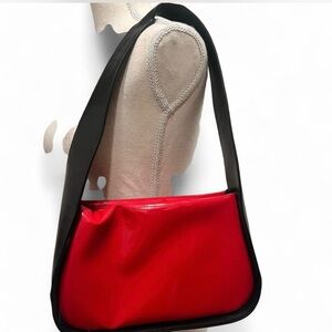 Vintage Y2K Red Vinyl & Black Leather Coludwalkers Shoulder Bag Purse